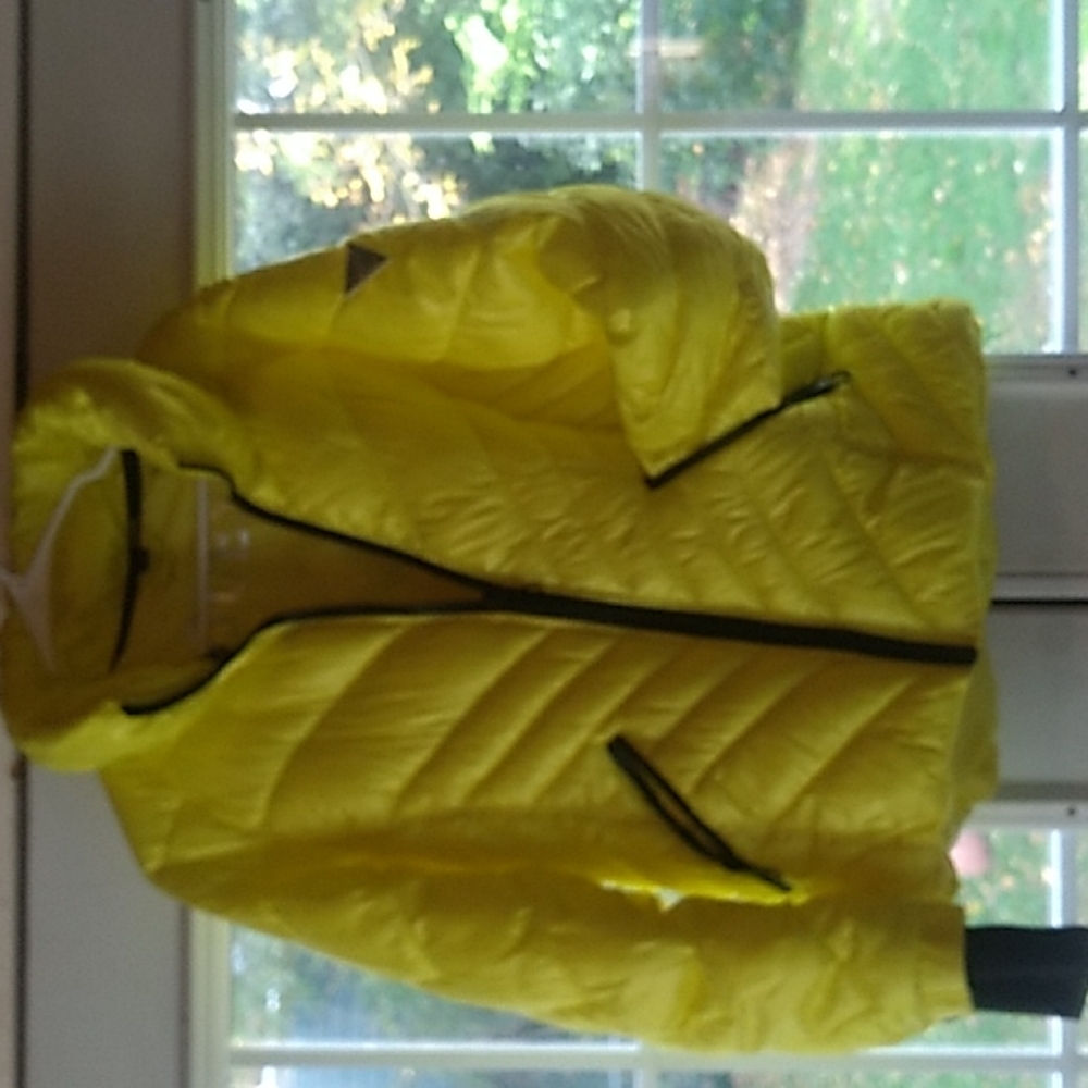 Large neon yellow Guess puffer jacket